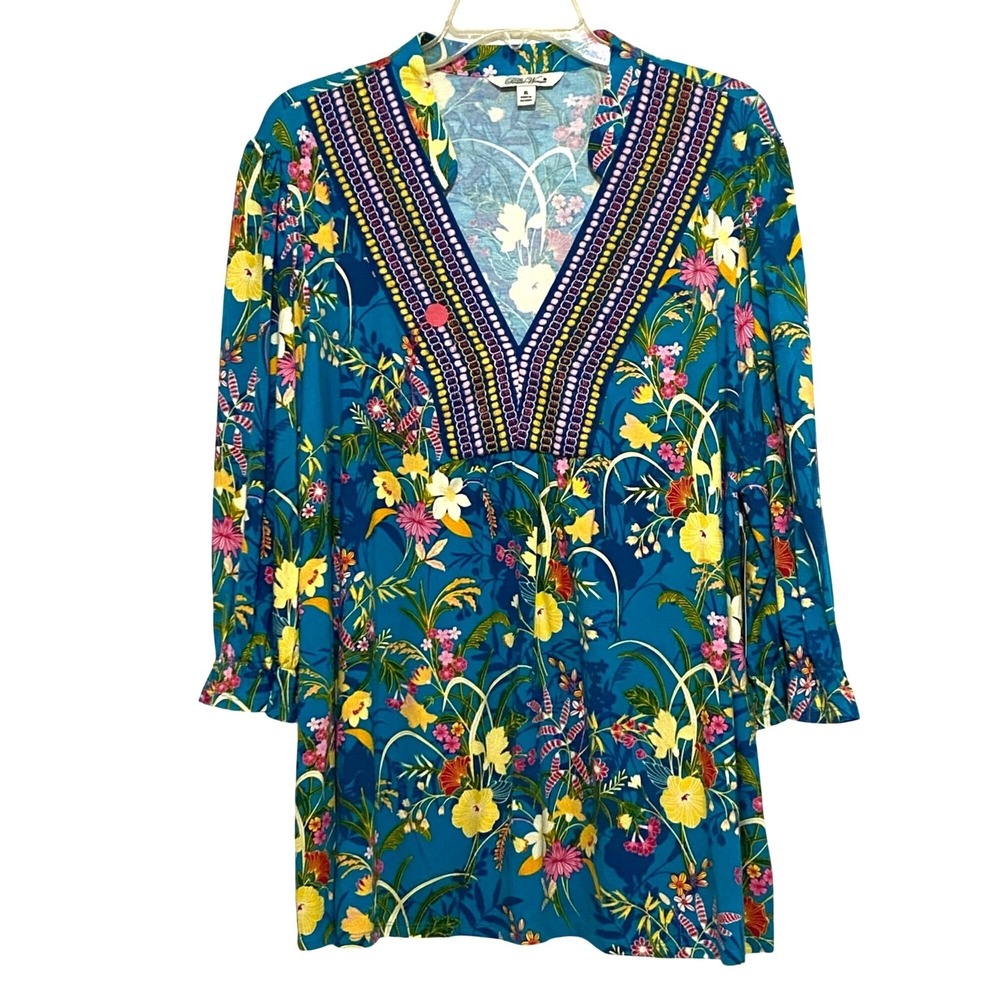 Pioneer Woman Tunic Top Womens XL Bloomcore Tropical Vacation Cruisewear Boho